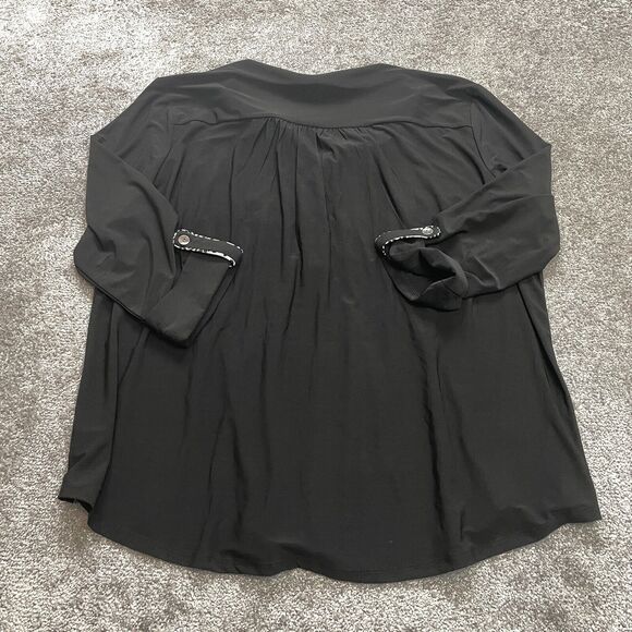 New Directions Blouse shirt womens XXL 2XL Black Long Sleeve Roll Henley New NWT - Picture 2 of 13